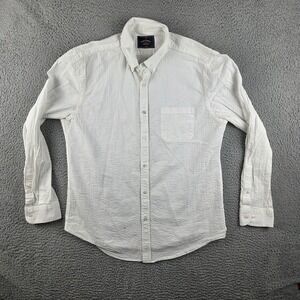 Portuguese Flannel Mens Seersucker Shirt Mens XL White Long Sleeve Button Down